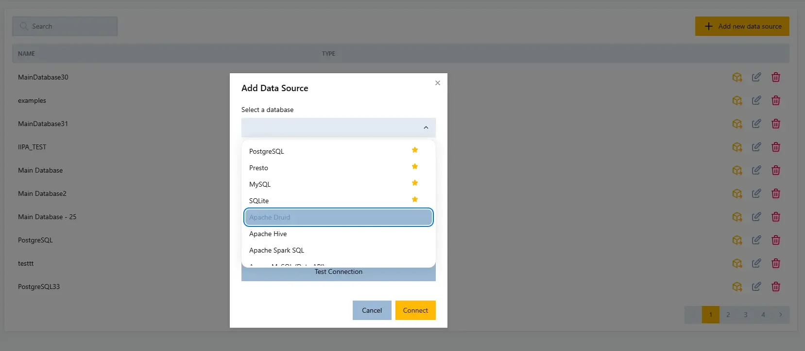 The IIPA data screen listing connected files and databases